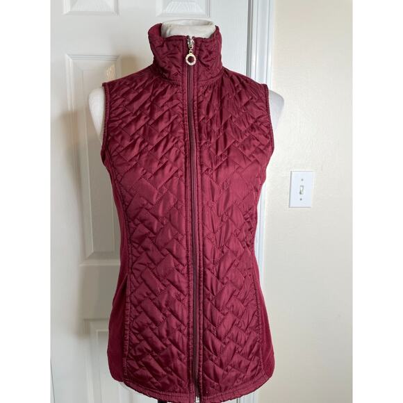 French Laundry Jackets & Blazers - French Laundry Womens Fleece Quilted Front Vest Size Small Burgundy Full Zip